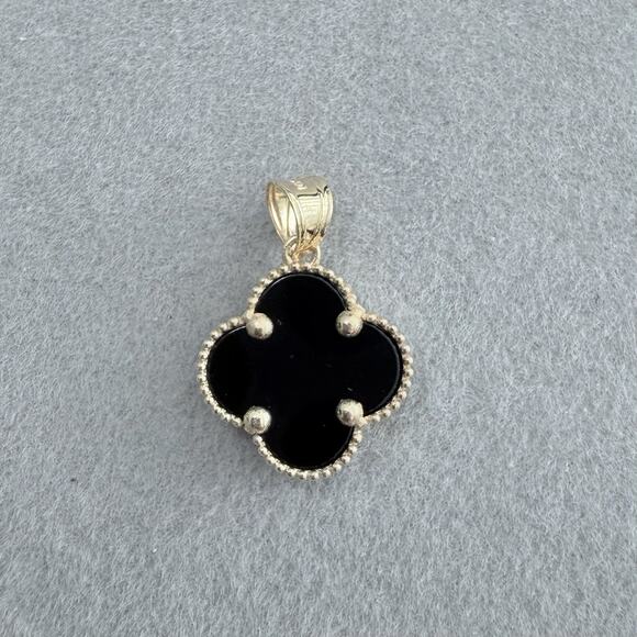 10k Gold Black Onyx Alhambra Motif Four-Leaf Clover~Double Sided Pendant ~New - Picture 1 of 16